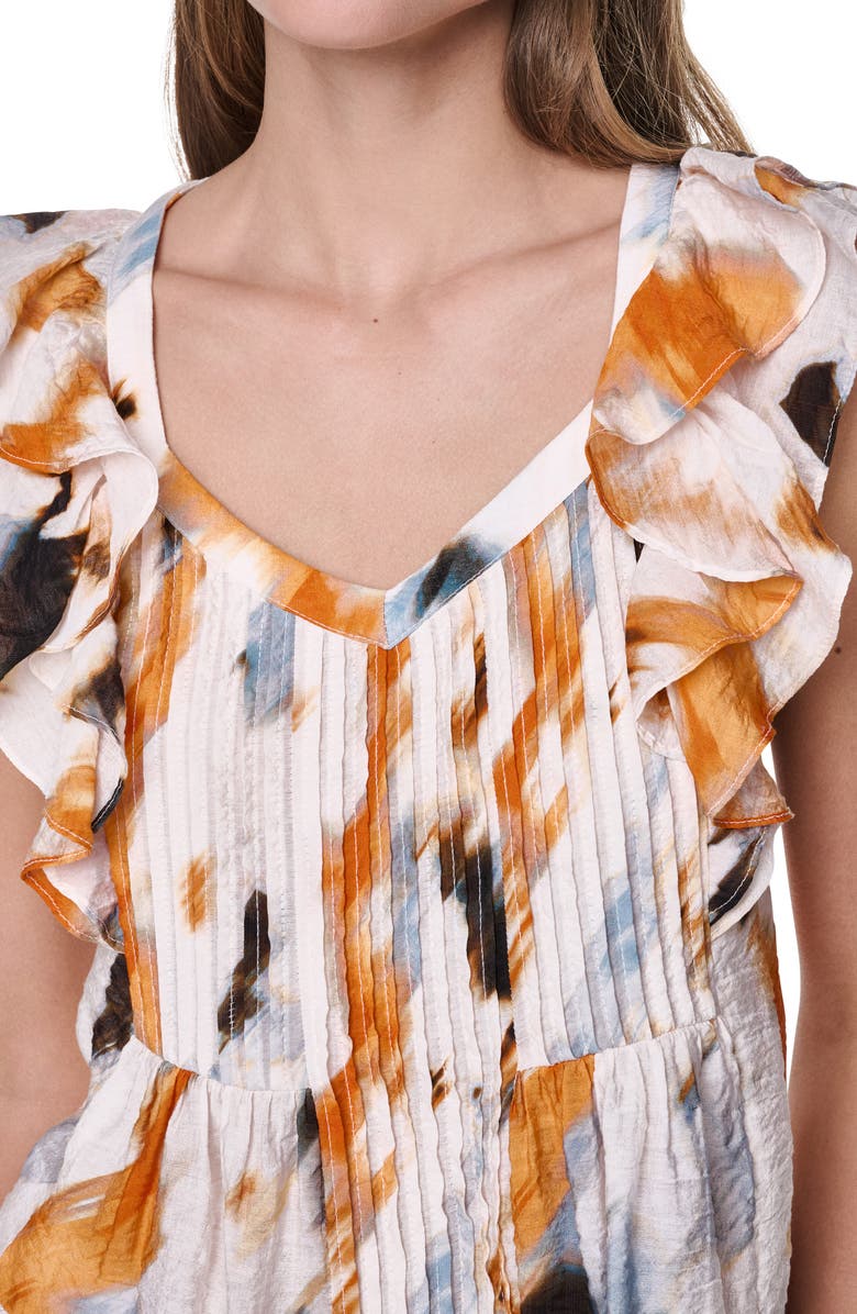 DKNY Flutter Sleeve Floral Print Shirt, Alternate, color, Sunburst Floral