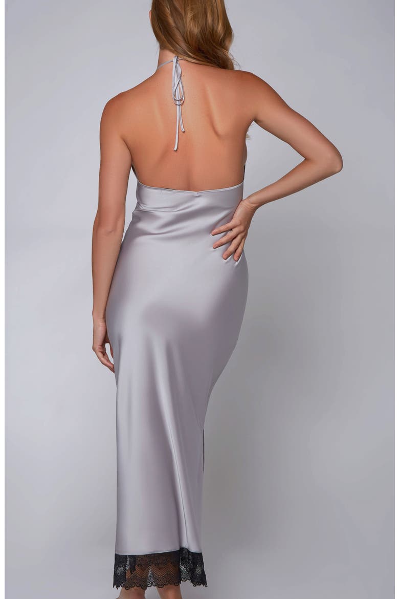 Lace Inset Satin Halter Nightgown, Alternate, color, Silver-Black