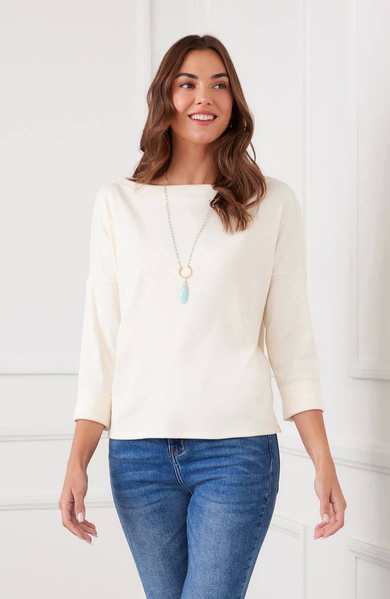 Karen Kane Ribbed Boatneck Top, Alternate, color, Cream