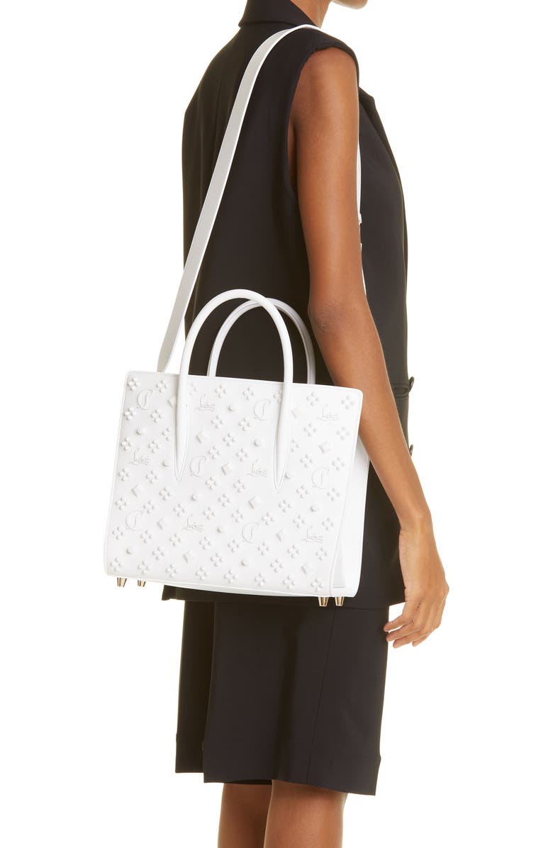 Christian Louboutin Medium Paloma Studded Leather Satchel, Alternate, color, Bianco/ Bianco