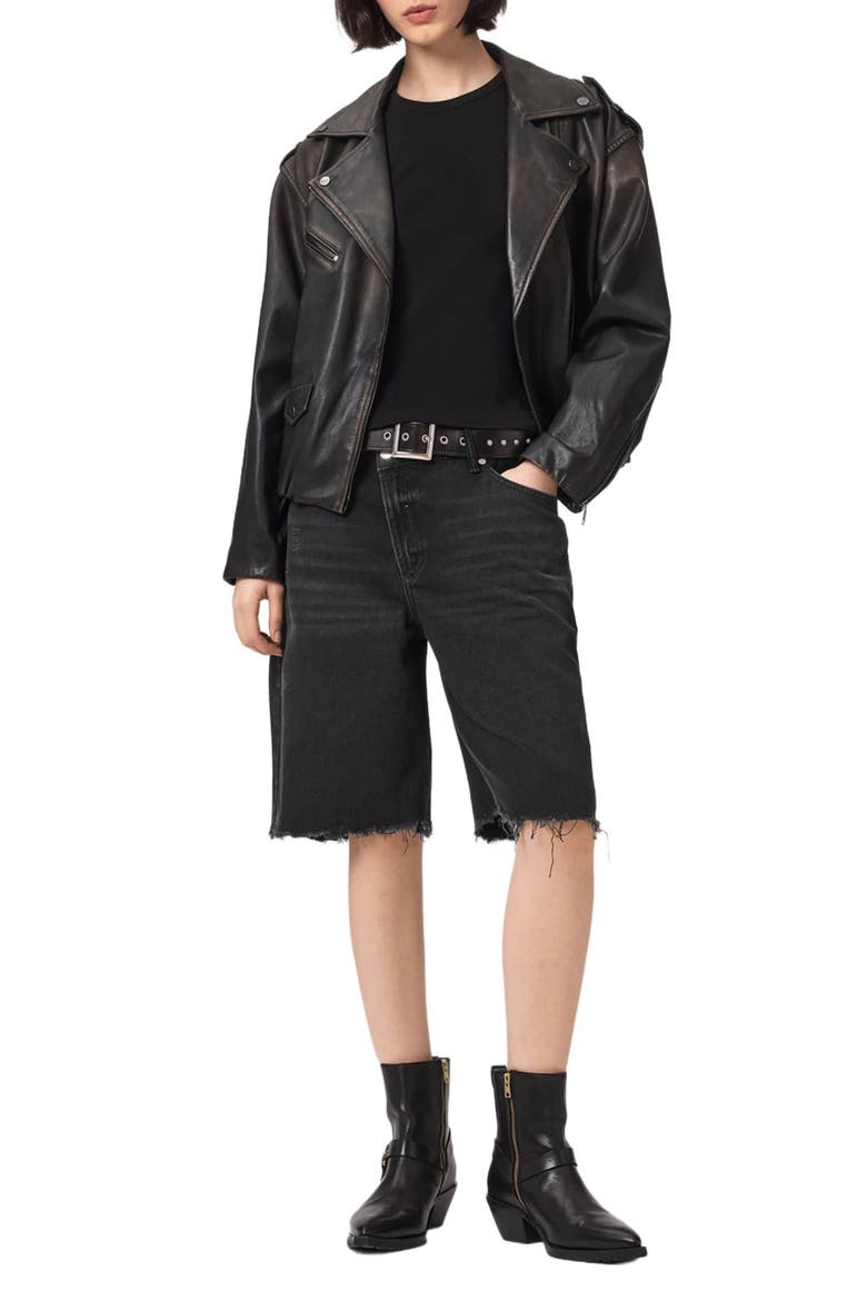 Aki Crossover Denim Shorts, Alternate, color, WASHED BLACK