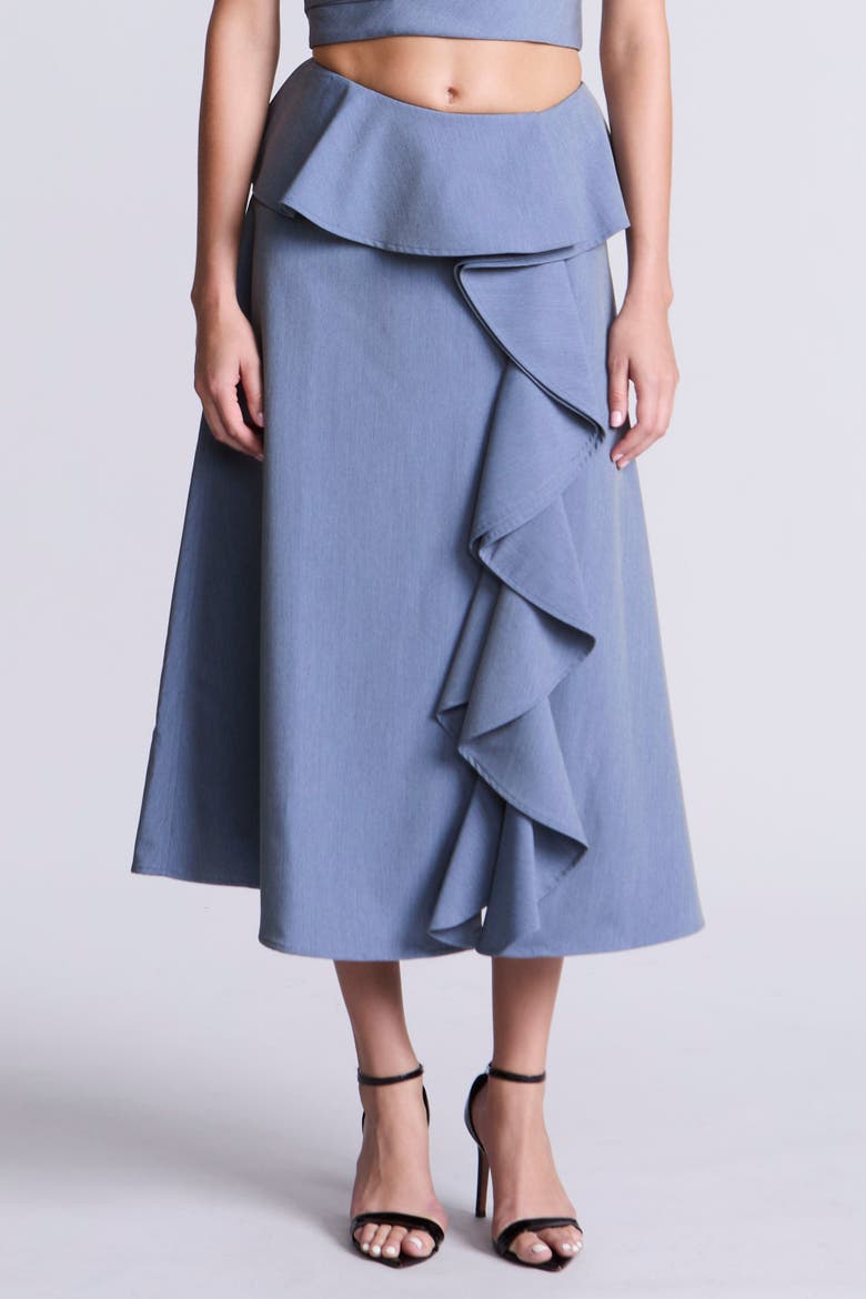 Cascade Midi Skirt, Alternate, color, Yarn Dye Denim Blue Suiting