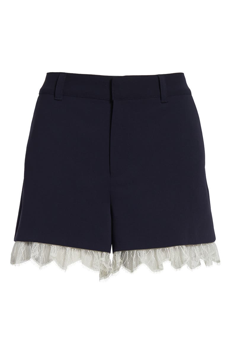 Cinq à Sept Roxie High Waist Lace Trim Shorts, Alternate, color, Navy/ Ivory