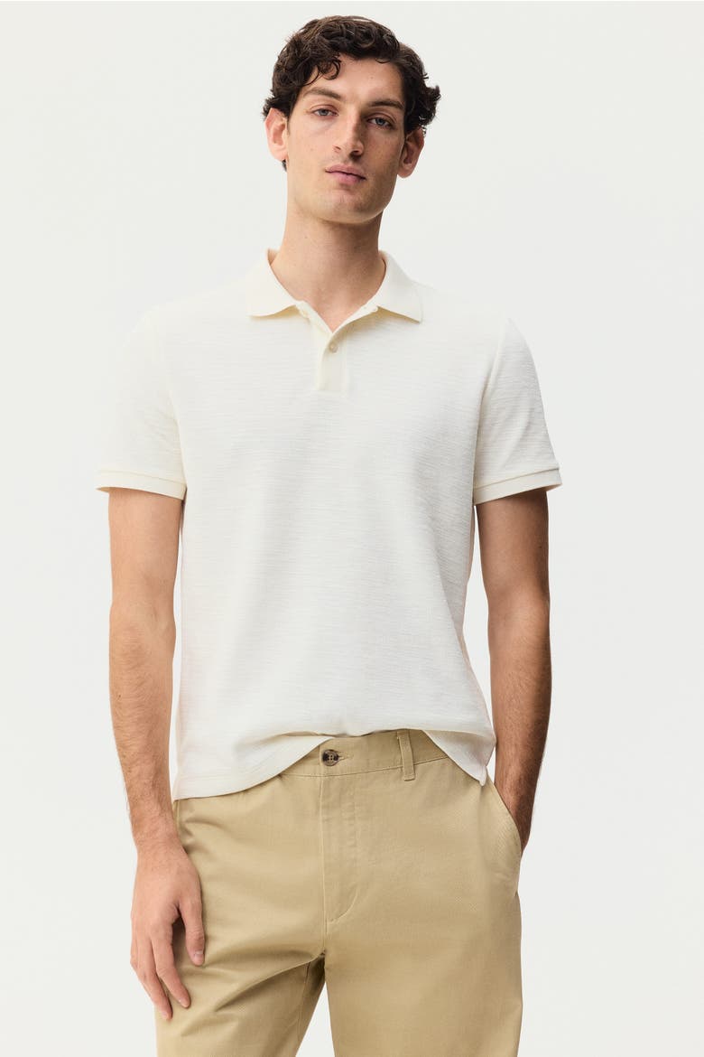 Slim Fit Jacquard-knit Polo Shirt, Main, color, Cream