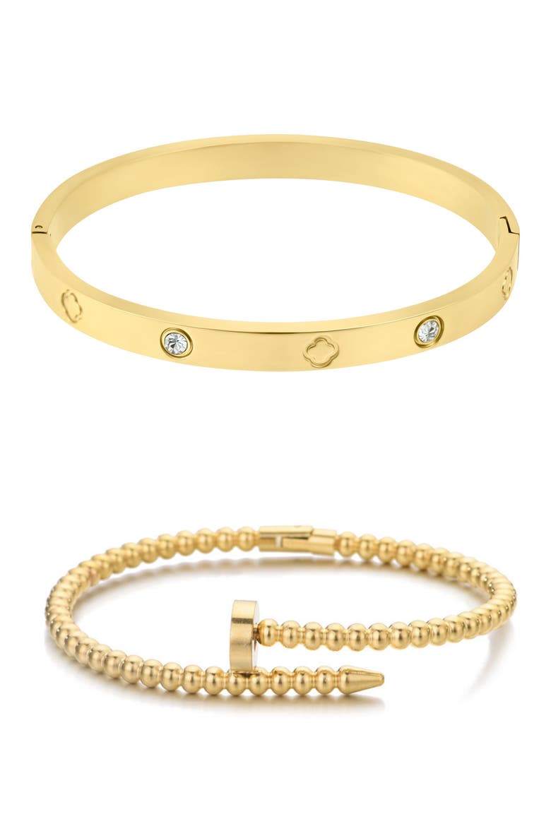 Clover & Beaded 2-Piece Bracelet Set, Main, color, GOLD
