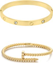 Adornia Clover & Beaded 2-Piece Bracelet Set