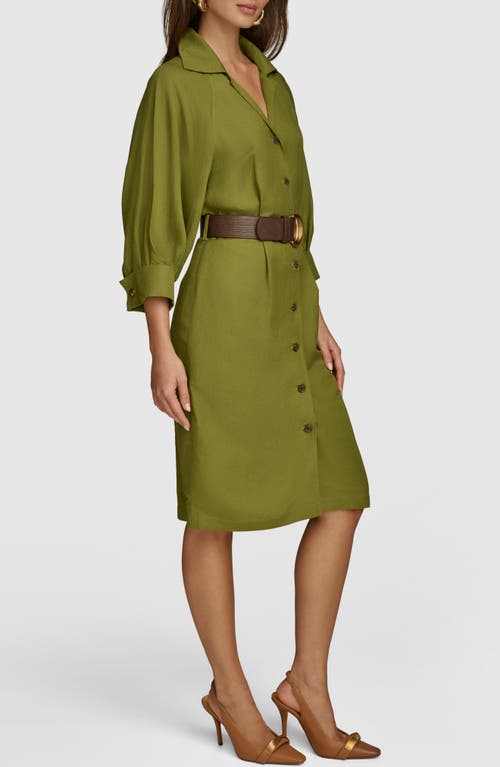 Donna Karan New York Belted Linen Blend Shirtdress In Green