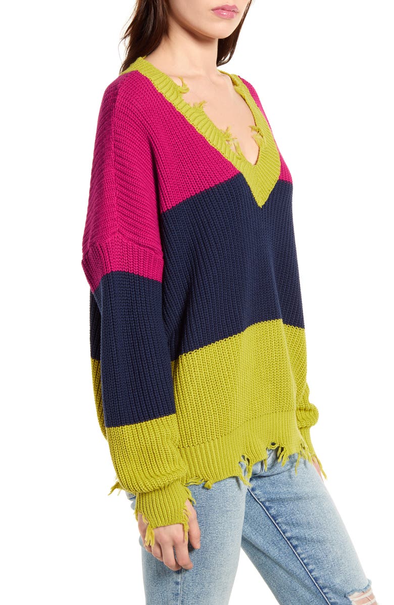 Band of Gypsies Colorblock Distressed Sweater, Alternate, color, 