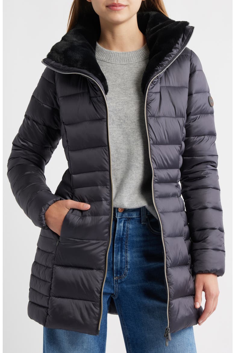 Caroline Water Repellent Satin Puffer Jacket, Alternate, color, EBONY GREY