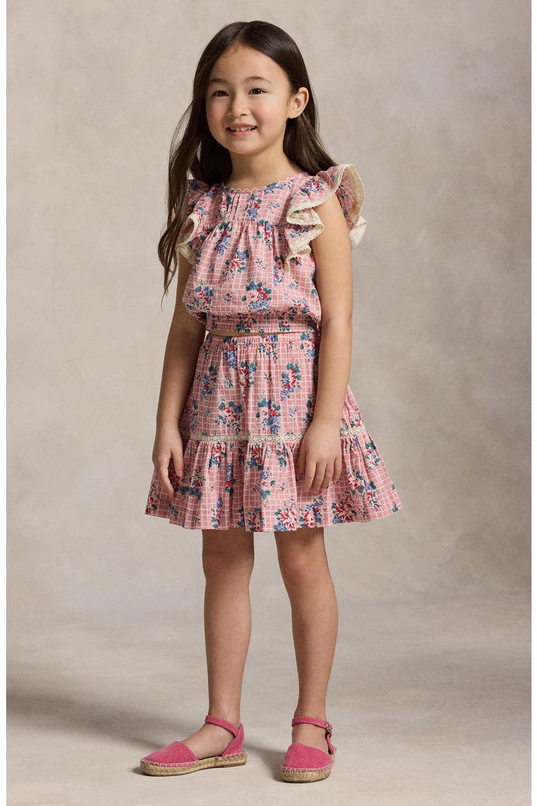 Kids' Lace Trim Flutter Sleeve Top & Skirt Set, Alternate, color, ELLIS FLORAL
