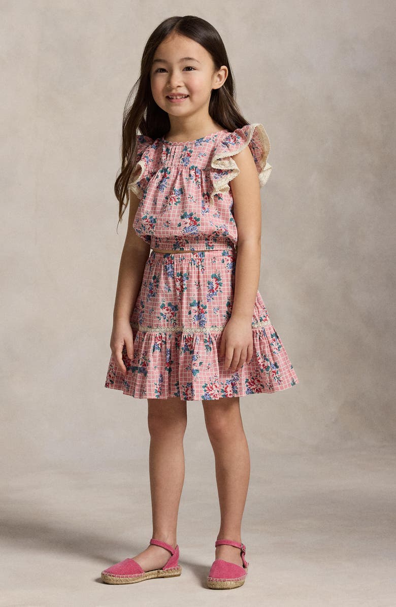 Polo Ralph Lauren Kids' Lace Trim Flutter Sleeve Top & Skirt Set, Alternate, color, Ellis Floral