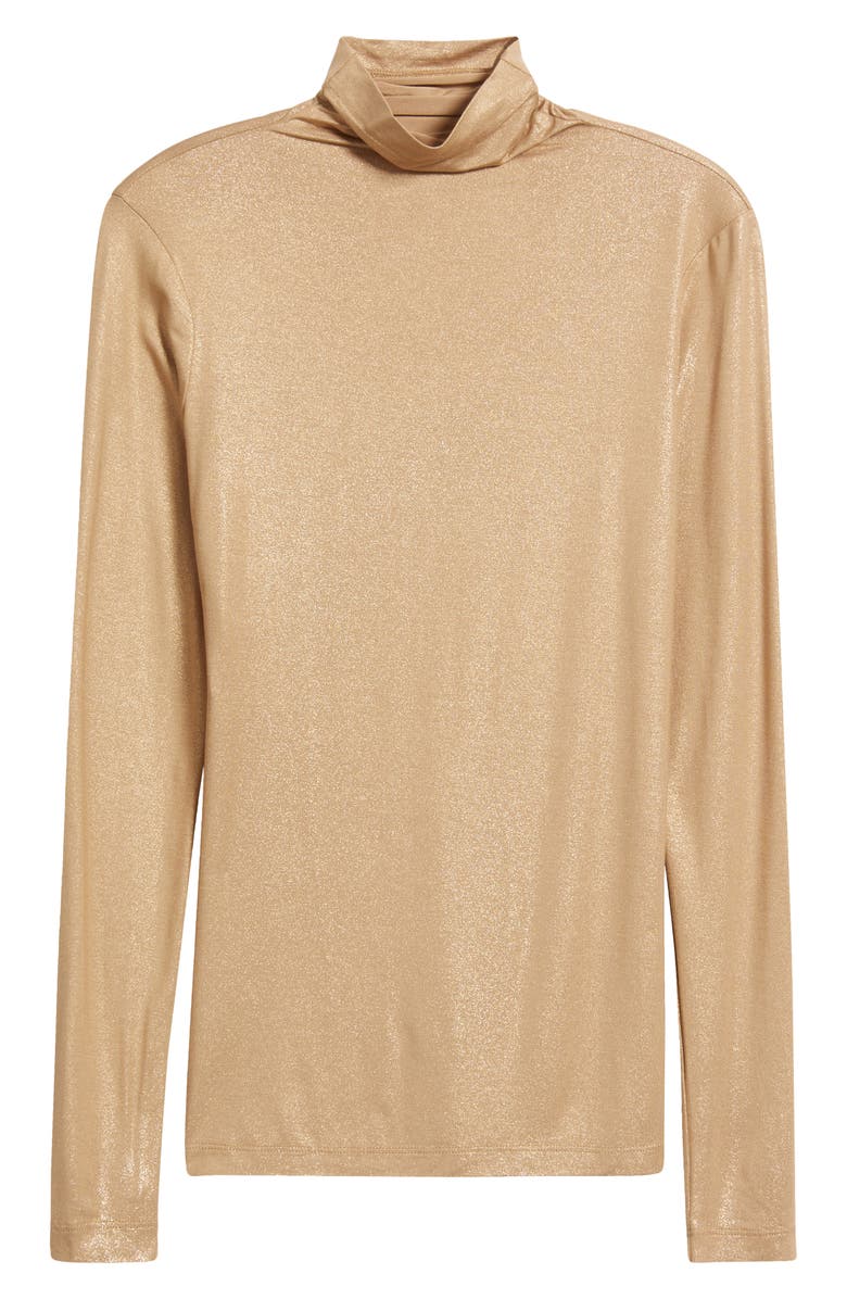 Anne Klein Shimmer Turtleneck Long Sleeve Top, Alternate, color, Light Coffee/ Light Gold