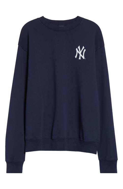 Sporty And Rich Sporty & Rich Yankees Serif Crewneck Sweatshirt In Blue