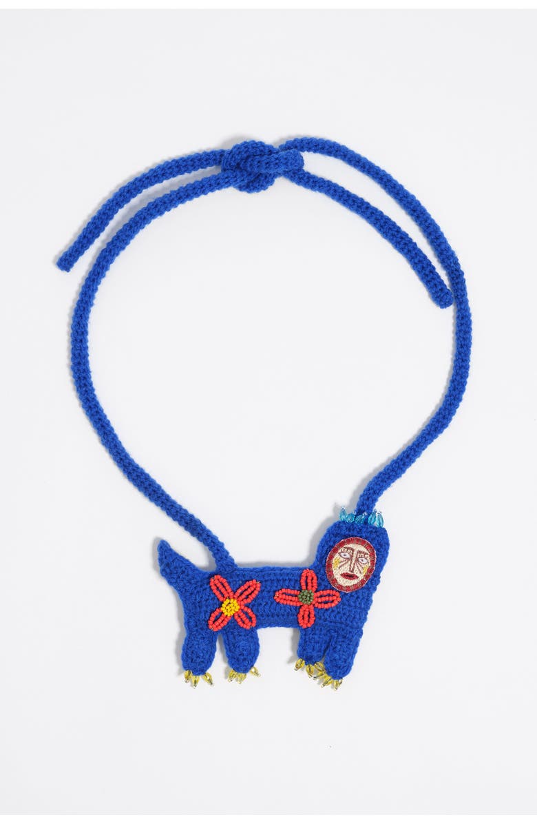 Bimba y Lola Embroidered Mask Crochet Necklace, Main, color, Blue