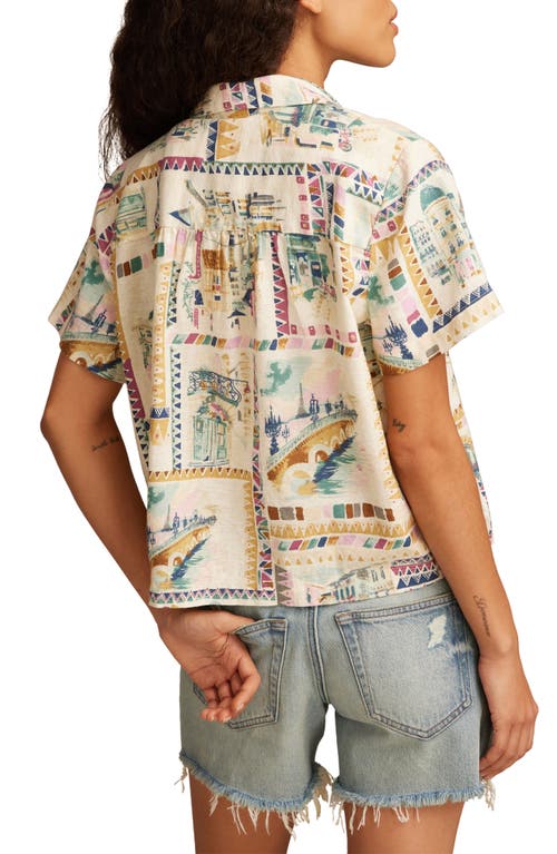 LUCKY BRAND LUCKY BRAND PRINT LINEN BLEND SHORT SLEEVE BUTTON-UP CAMP SHIRT 