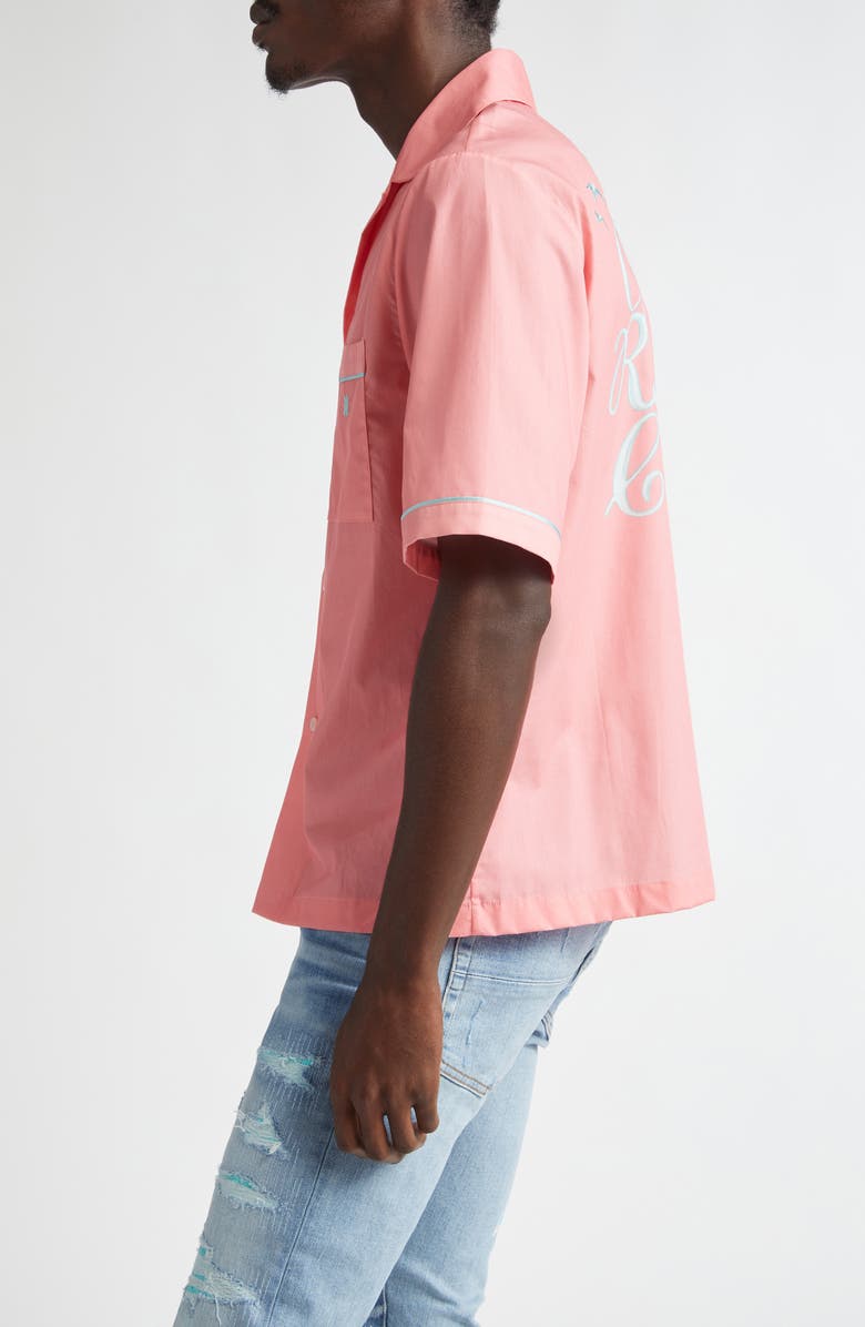 AMIRI Rest Club Embroidered Button-Up Shirt, Alternate, color, Flamingo Pink