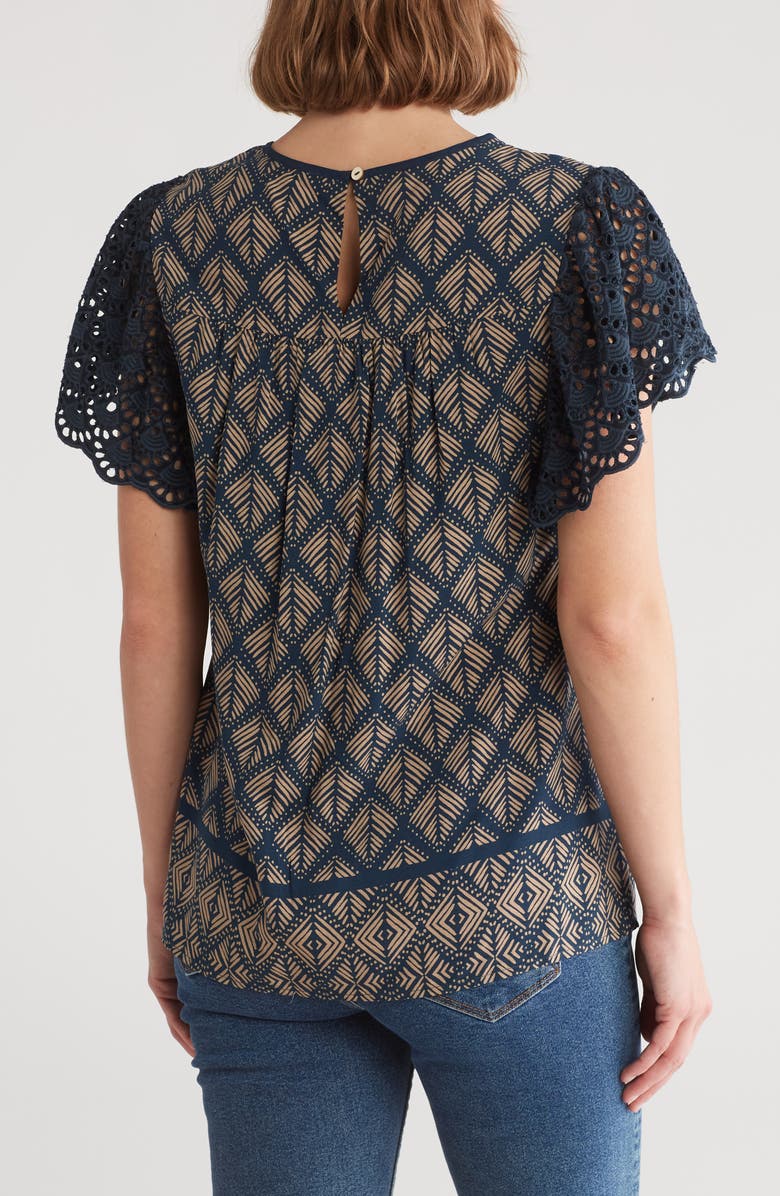 DR2 by Daniel Rainn Knit Lace Printed Short Sleeve Top, Alternate, color,