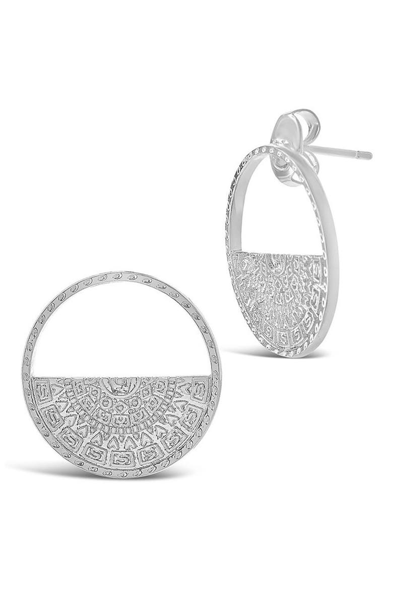 Medallion Engraved Half Circle Stud Earrings, Main, color, SILVER
