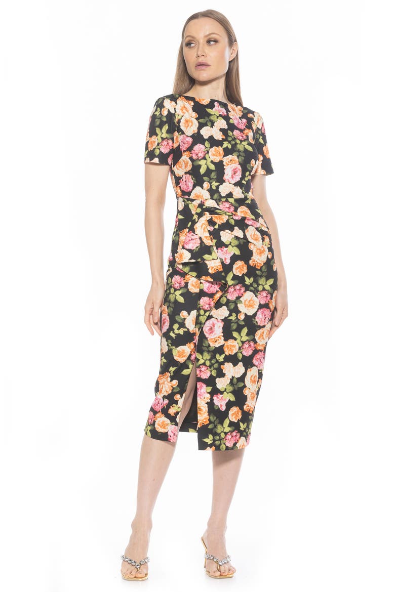 Zayd Midi Sheath Dress, Alternate, color, BLACK FLORAL