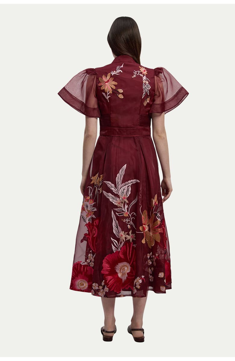 Karen Millen Embroidered Short Sleeve Midi Dress, Alternate, color, Purple