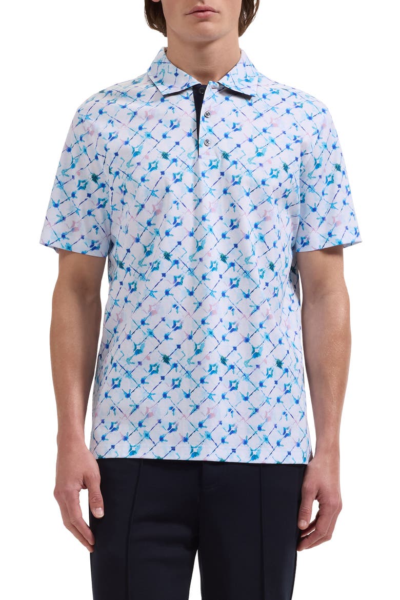 Hendrix Geo Print Pima Cotton Polo, Main, color, AQUA