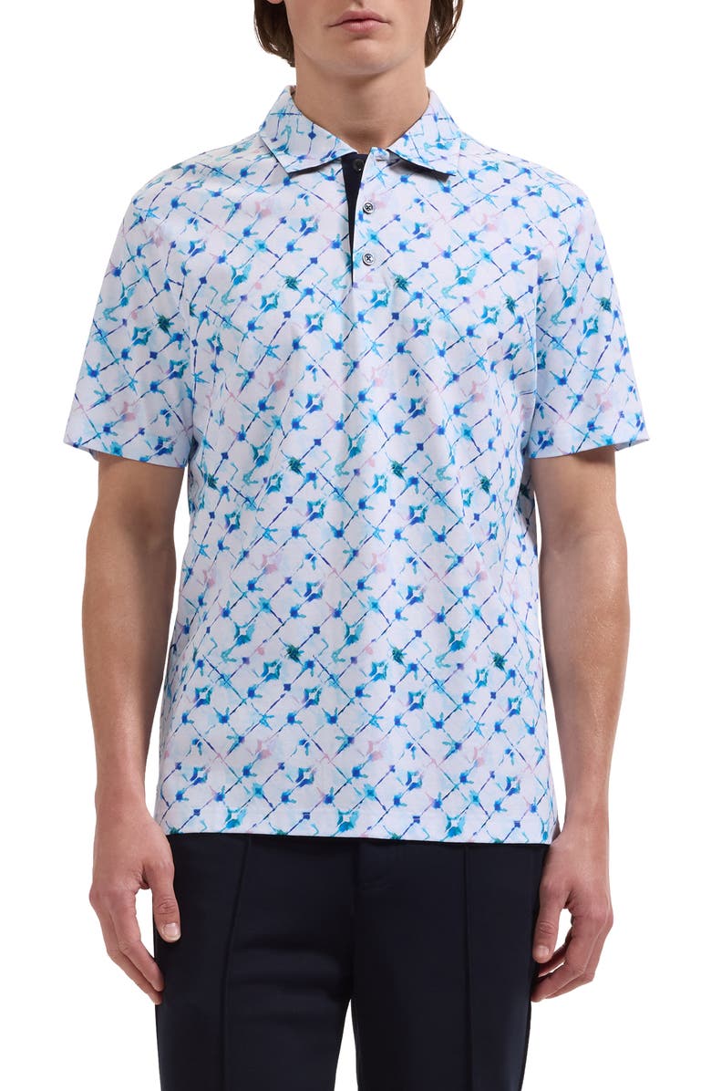 Bugatchi Hendrix Geo Print Pima Cotton Polo, Main, color, Aqua