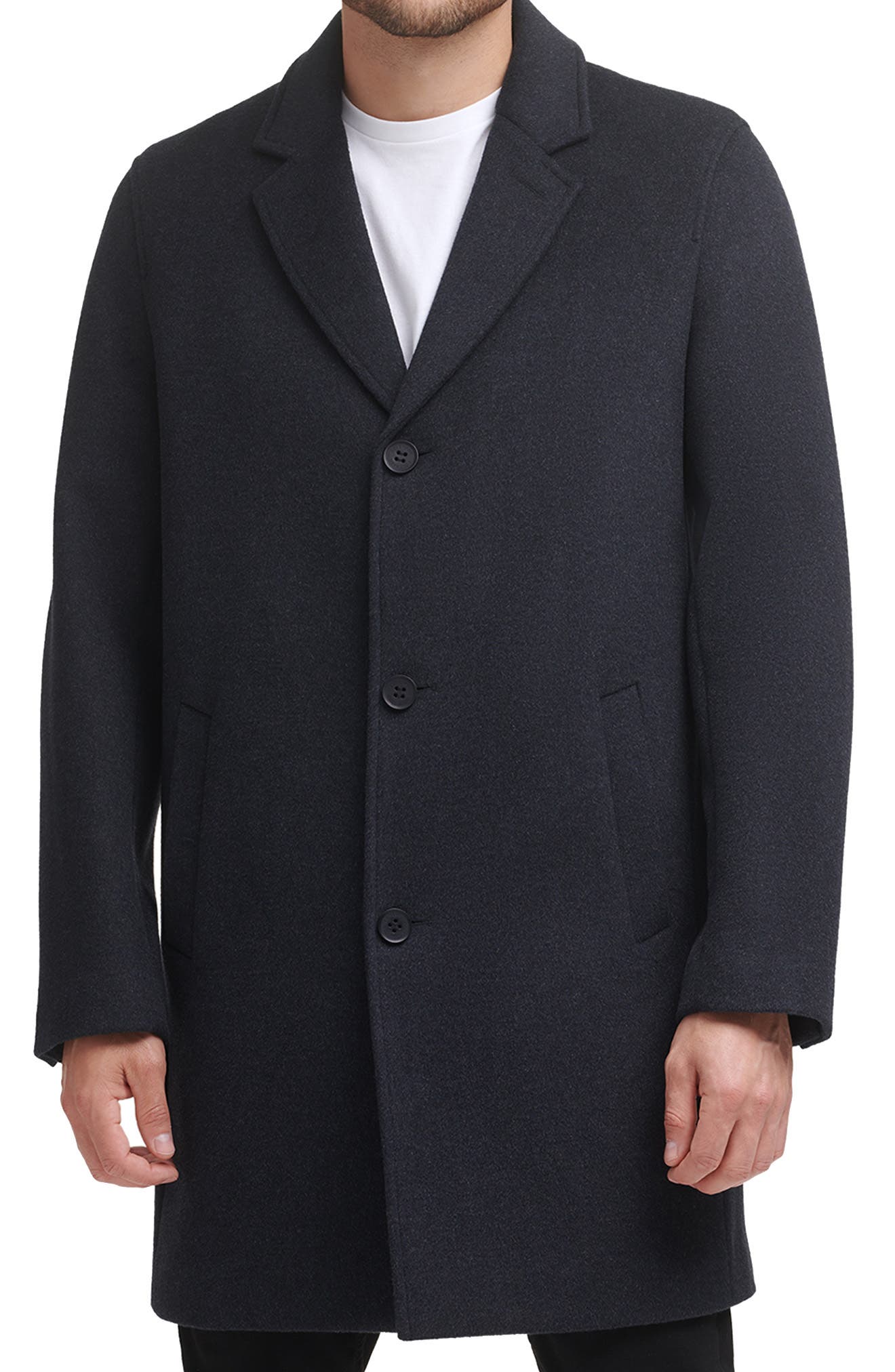 Cole Haan Classic Wool Blend Plush Notched Collar Coat