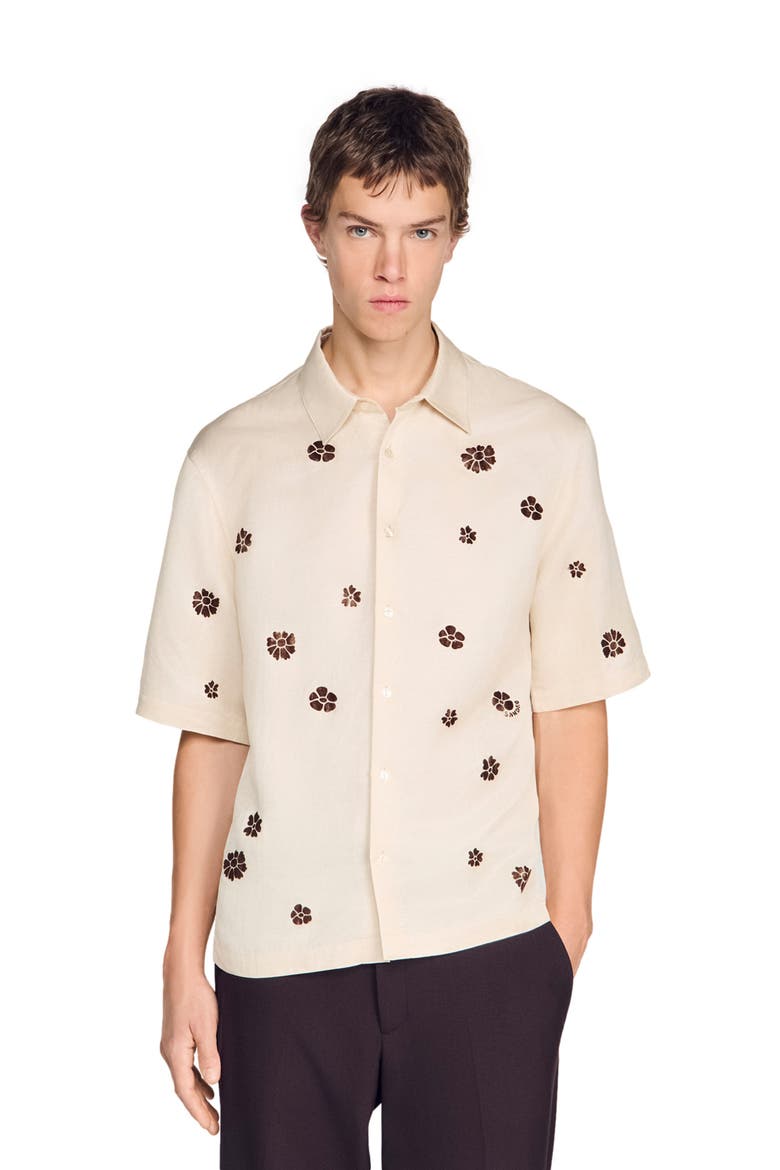 Loose-fit floral shirt, Alternate, color, Ecru