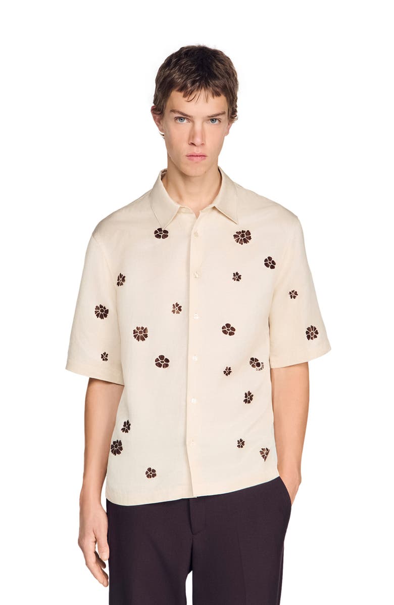 SANDRO Loose-fit floral shirt, Alternate, color, Ecru