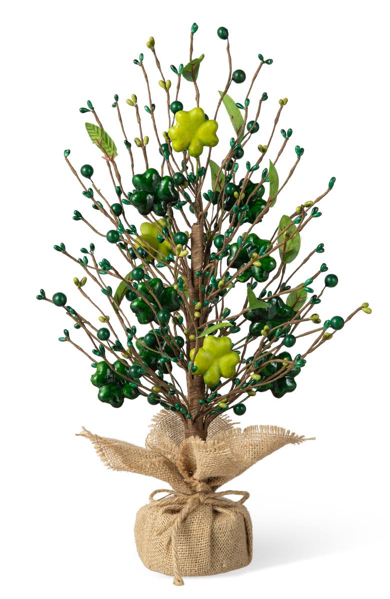 Glitzhome 18"H St. Patrick's Shamrock and Berry Table Tree, Main, color, Green