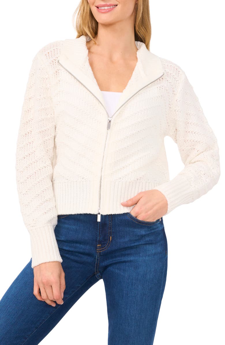 CeCe Texture Stitch Zip Cardigan, Main, color,