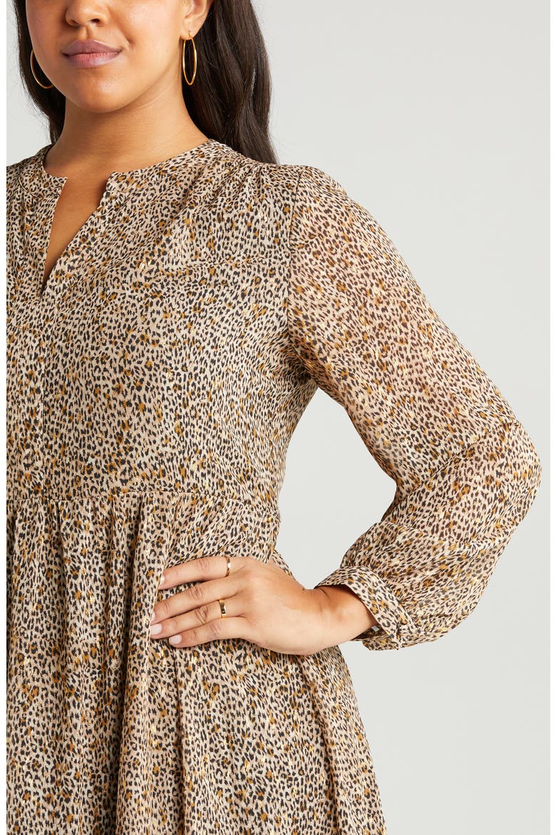 Leopard Print Ruffle Hem Long Sleeve Dress, Alternate, color, FOXTROT