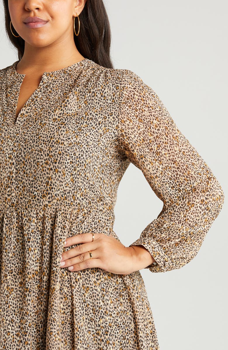 Vince Camuto Leopard Print Ruffle Hem Long Sleeve Dress, Alternate, color,