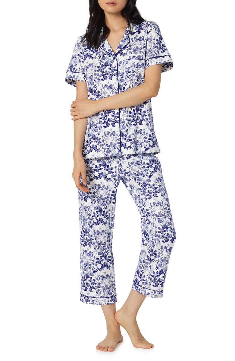BedHead Pajamas Print Stretch Organic Cotton Jersey Crop Pajamas, Main, color, Under The Sea