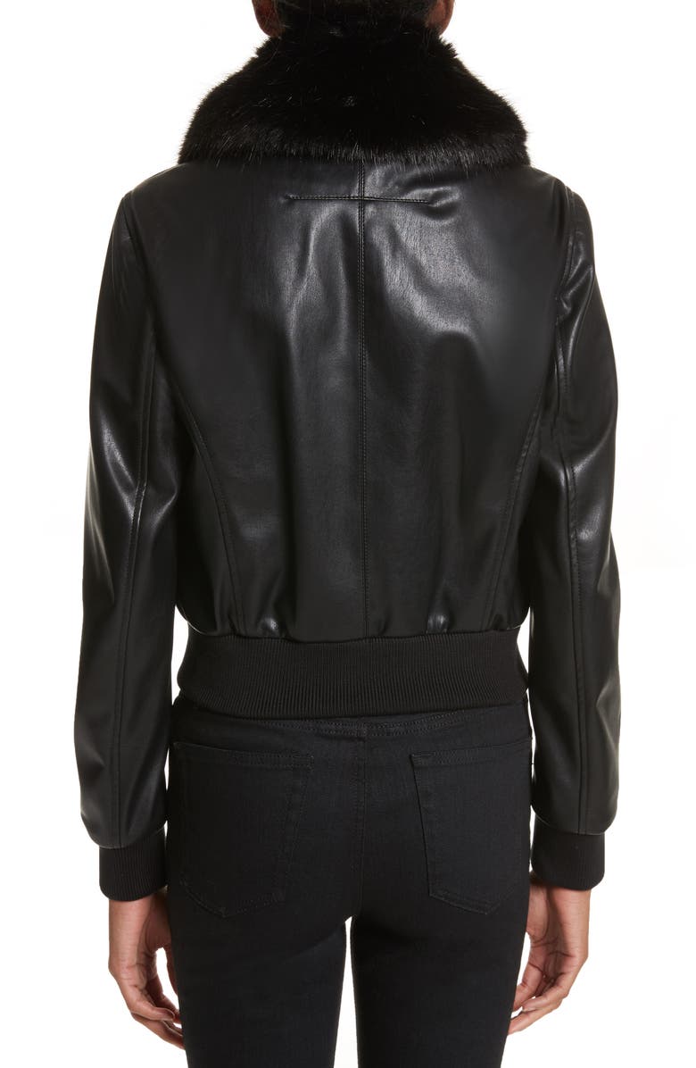 Givenchy Faux Leather Jacket with Faux Fur Collar, Alternate, color,