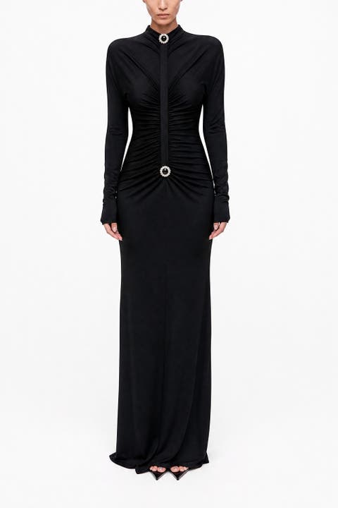 Stone Detail Draped Maxi Dress