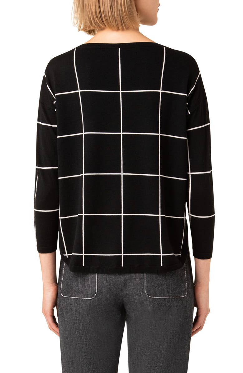 Akris punto Boxy Windowpane Check Merino Wool Sweater, Alternate, color,