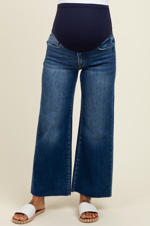 Pinkblush Cut Hem Cropped Wide Leg Maternity Jeans In Blue
