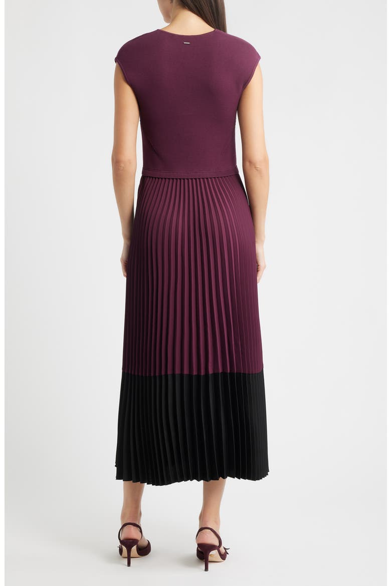 Flissani Pleated Mixed Media A-Line Dress, Alternate, color, DK PRPLE