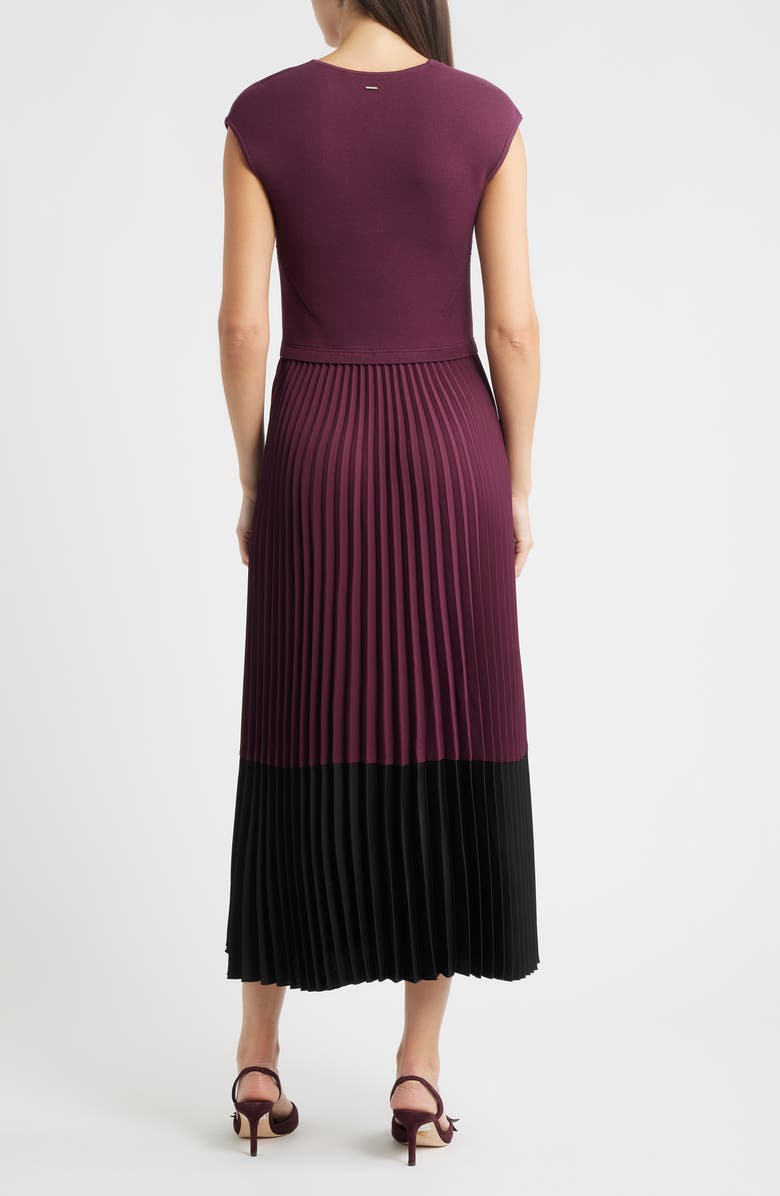 BOSS Flissani Pleated Mixed Media A-Line Dress, Alternate, color, Soft Vermillion