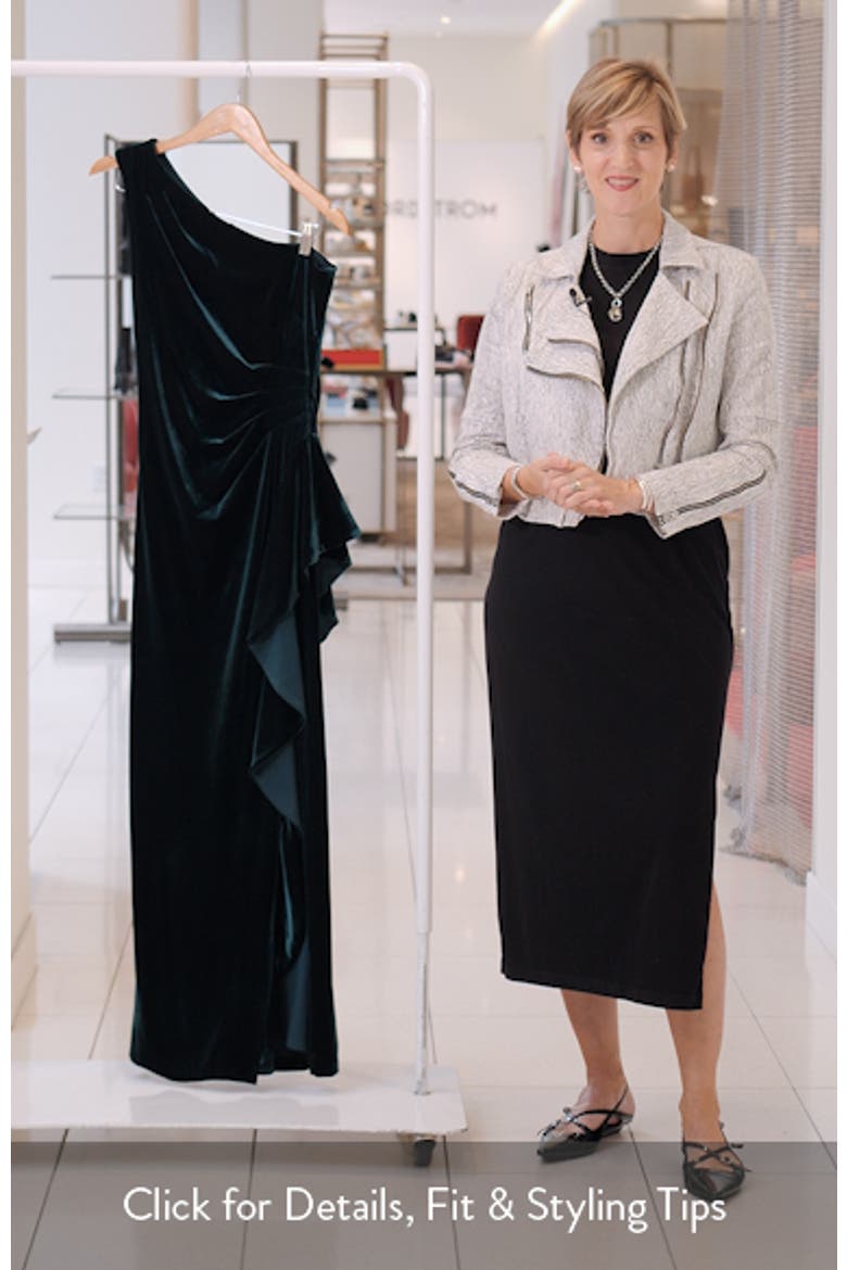 One-Shoulder Ruffle Stretch Velvet Gown video