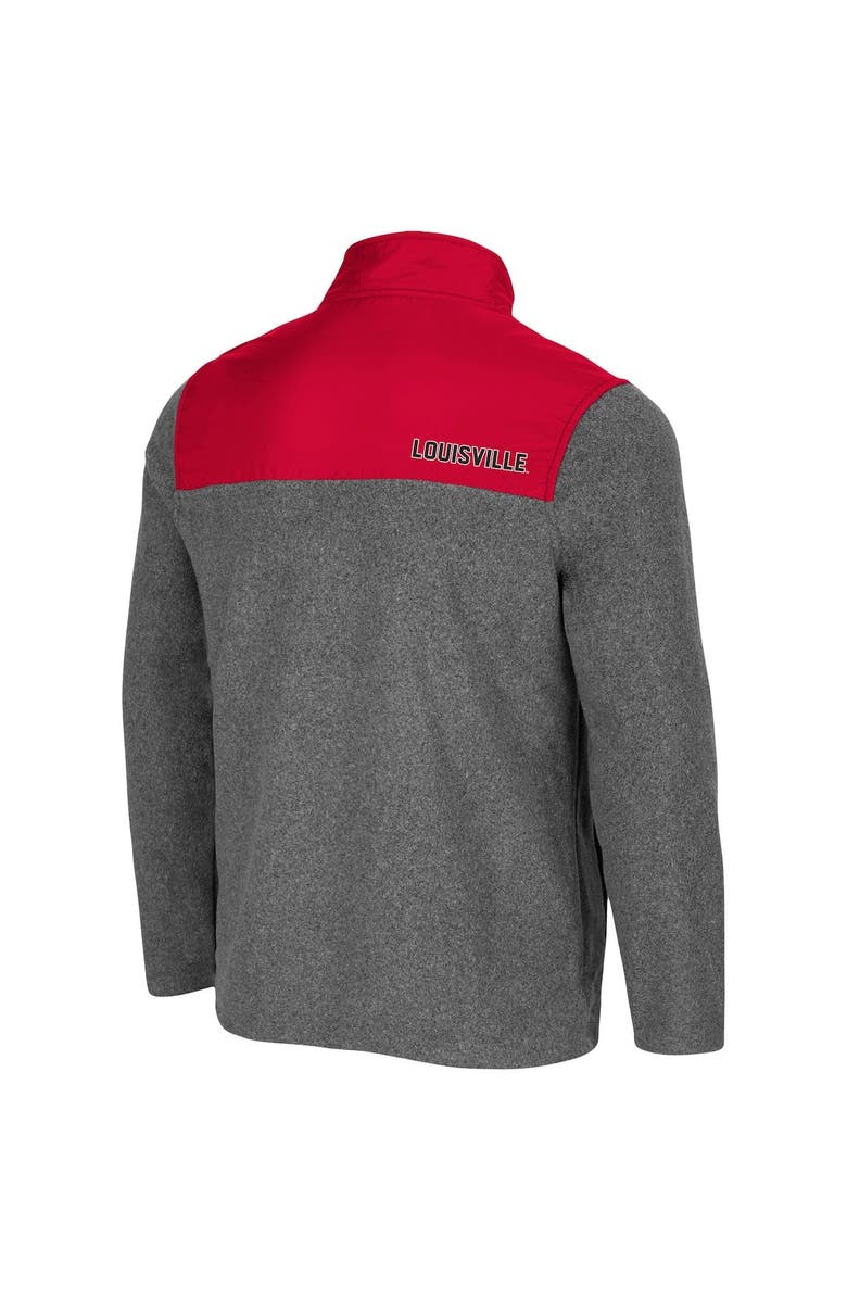 COLOSSEUM Men's Colosseum Heathered Charcoal/Red Louisville Cardinals Huff Snap Pullover, Alternate, color,