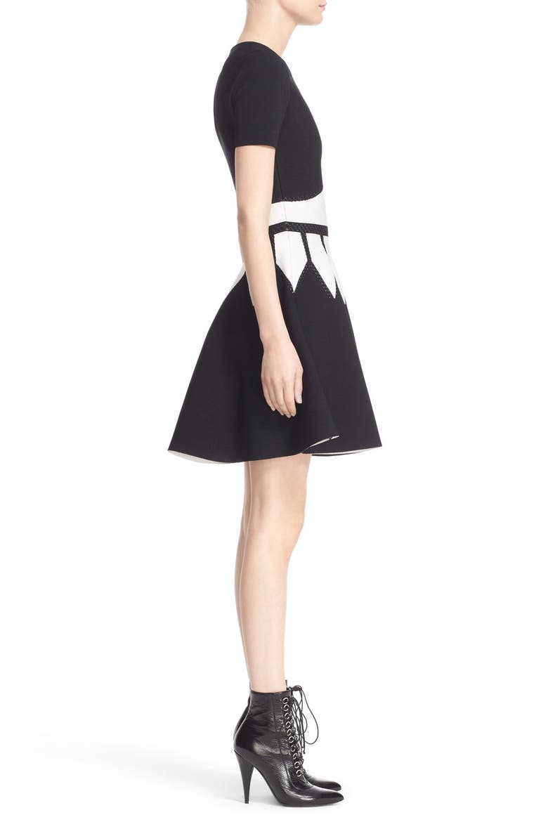 Alexander McQueen Intarsia Knit Fit & Flare Dress, Alternate, color, BLACK/ WHITE