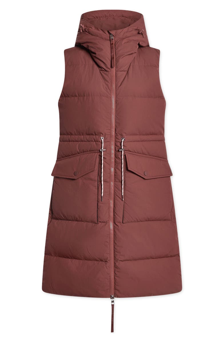 Varley Irving Water Resistant Hooded Long 750 Fill Power Down Vest, Alternate, color, Hot Chocolate