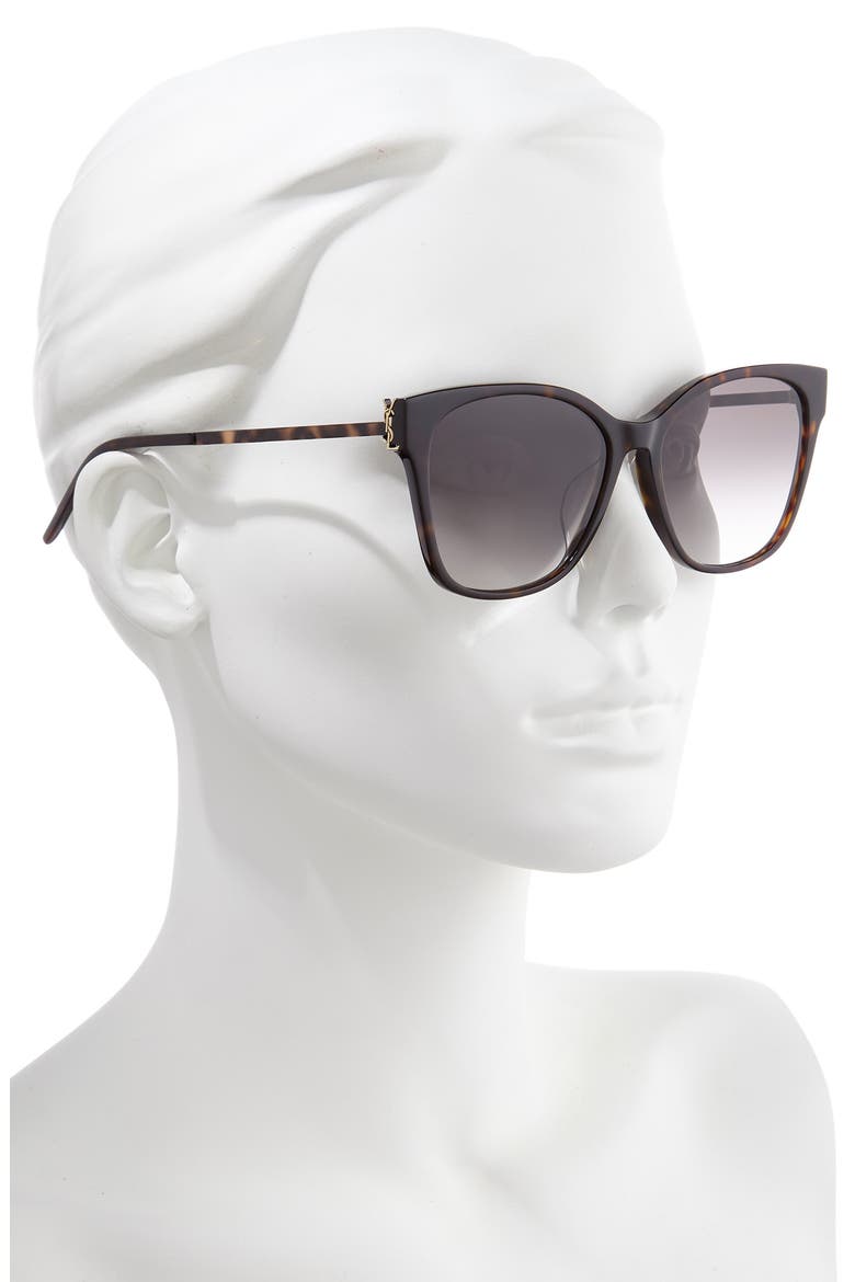 56mm Rectangular Sunglasses, Alternate, color, SHINY DARK HAVANA/ GREY GRAD