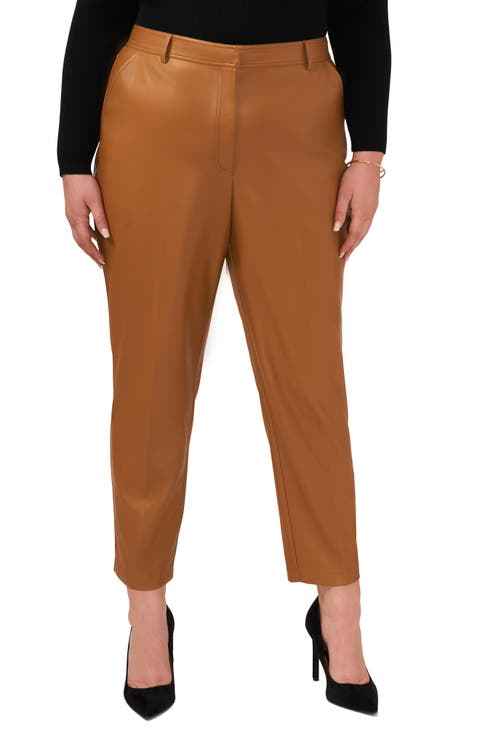 Straight Leg Faux Leather Trousers (Plus Size)