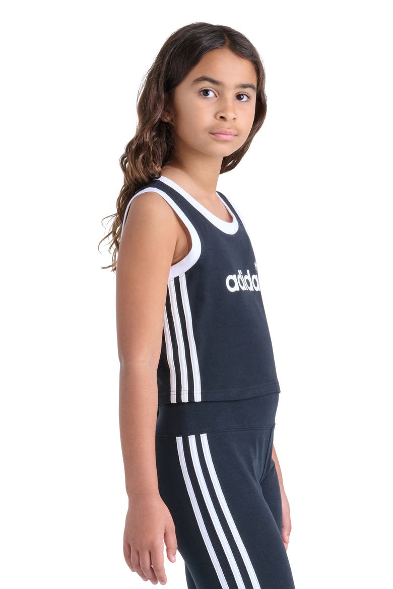 Kids' 3-Stripes Stretch Cotton Tank, Alternate, color, BLACK
