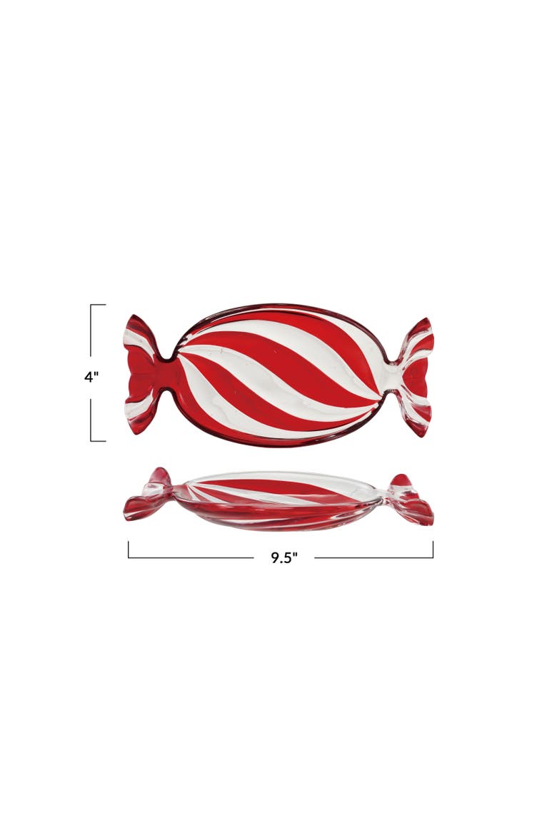 Hand-Painted Glass Candy Dish with Whimsical Stripes, Alternate, color, Red