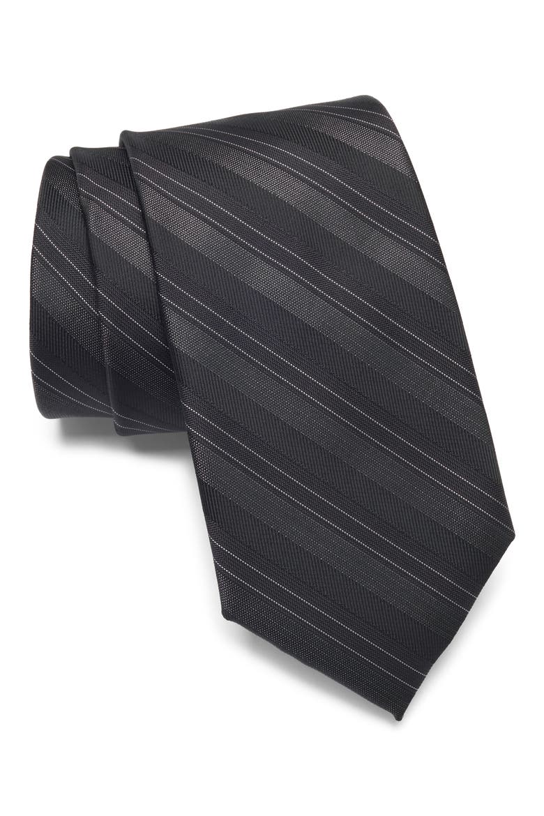 Vancouver Striped Tie, Main, color, BLACK