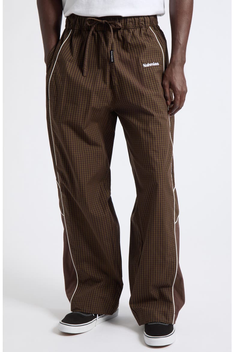 Grid Warm Up Track Pants, Main, color, DK BROWN MULTI NYLON